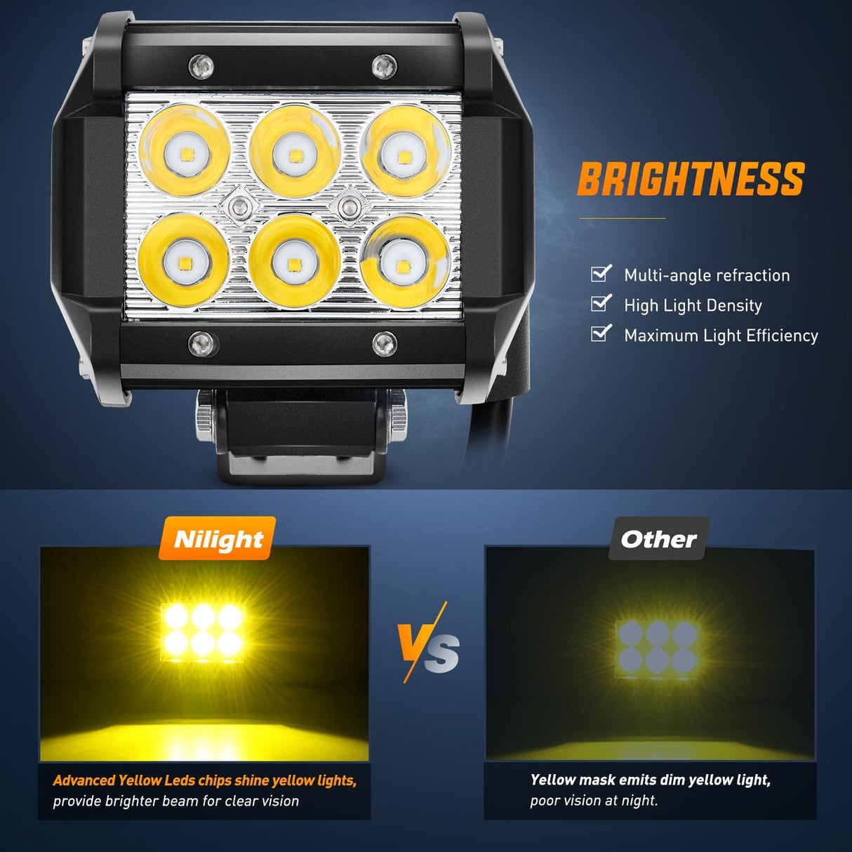 LED Light Bar 4 Inch 18W Yellow Beam LED Light Pods (Pair)