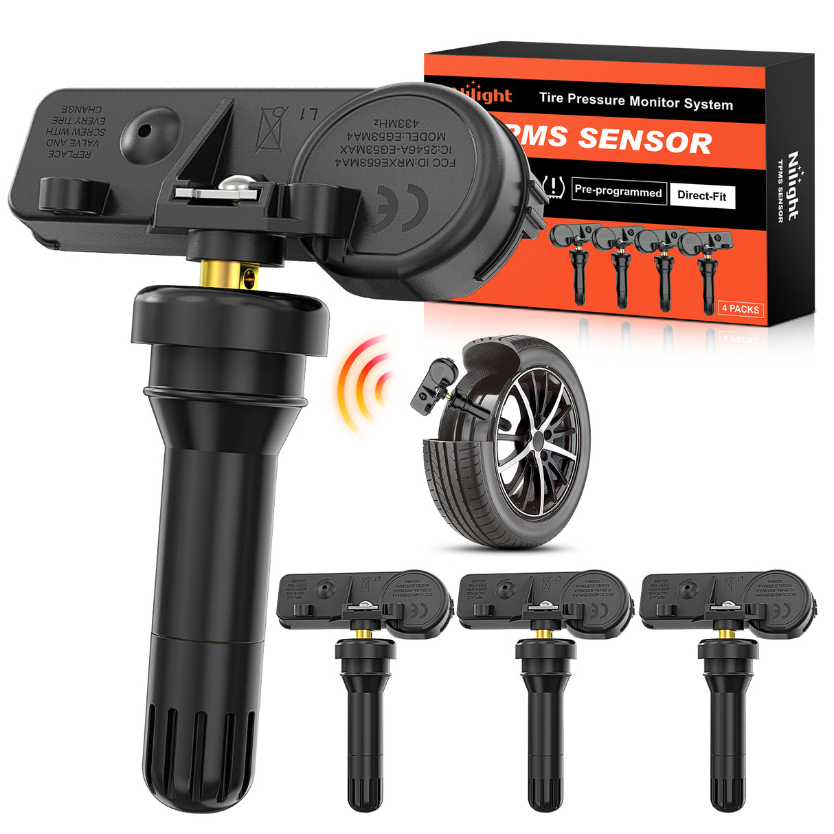 Nilight TPMS Sensor Compatible with 2010 2011 2012 2013 2014 2015 2016 2017 2018 2019 2020 Dodge Chrysler Jeep 2012-2019 Fiat 500 2011-2013 Ram 433Mhz Tire Pressure Monitoring Sensors
