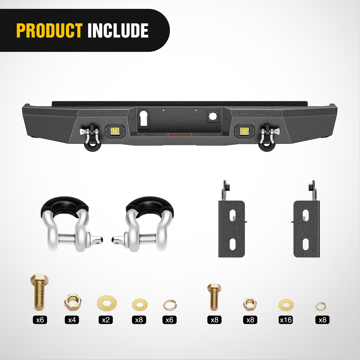 Rear Bumper 2016 2017 2018 Chevy Silverado 1500 Front Bumper Textured Black Solid Steel 120W Light Bar 18W Light Pods