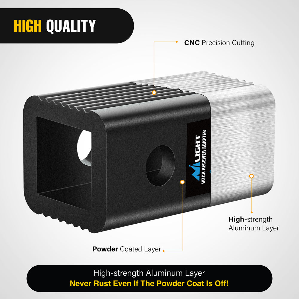 Nilight Trailer Hitch Receiver Extender Adapter Reducer 2 to 1-1/4 Inch Sleeve Convertor Receiver Aluminum Towing Accessories for Tractor Bucket RV Truck Bike Rack Cargo Carriers