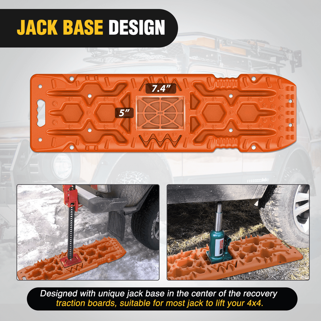Traction Boards Off-Road Recovery Traction Boards For 4WD 4X4 with Jack Lift & Carry Bag (Orange)