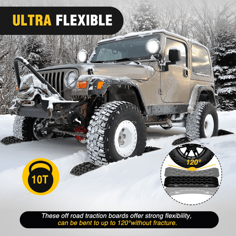 Traction Boards Off-Road Recovery Traction Boards For 4WD 4X4 with 2PCS Mounting kit Zipper Bag 2 leashes (Black)