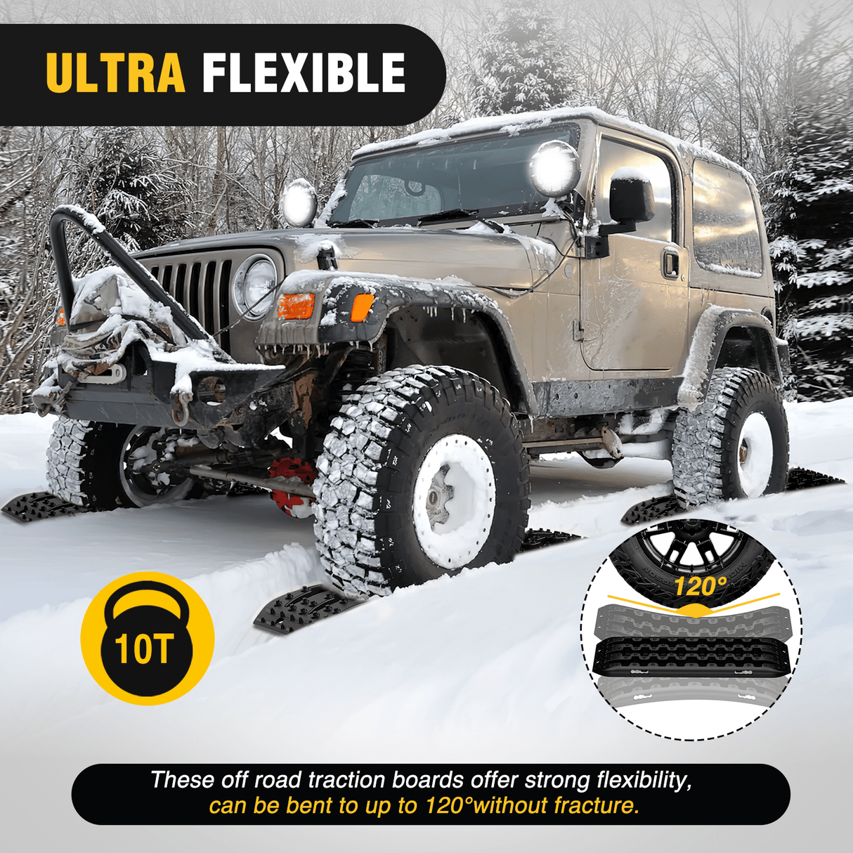 Traction Boards Off-Road Recovery Traction Boards For 4WD 4X4 with 2PCS Mounting kit Zipper Bag 2 leashes (Black)