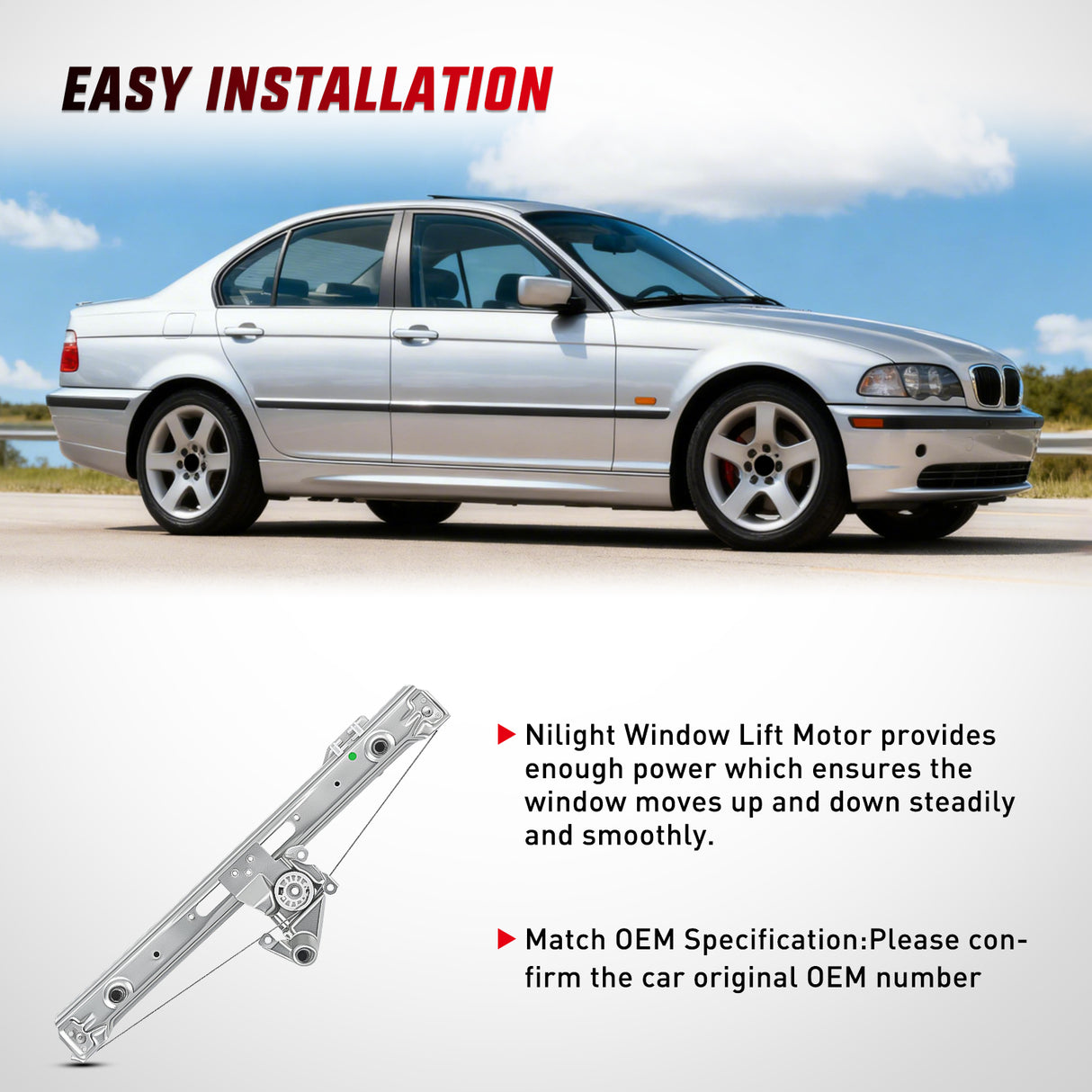 740-481 Rear Passenger Side Window Regulator with Motor, Compatible with 1999–2005 BMW E46 323i 328i 325i 325xi 330i 330xi (Sedan/Wagon Only), Power Window Lift Assembly, OE Replacement