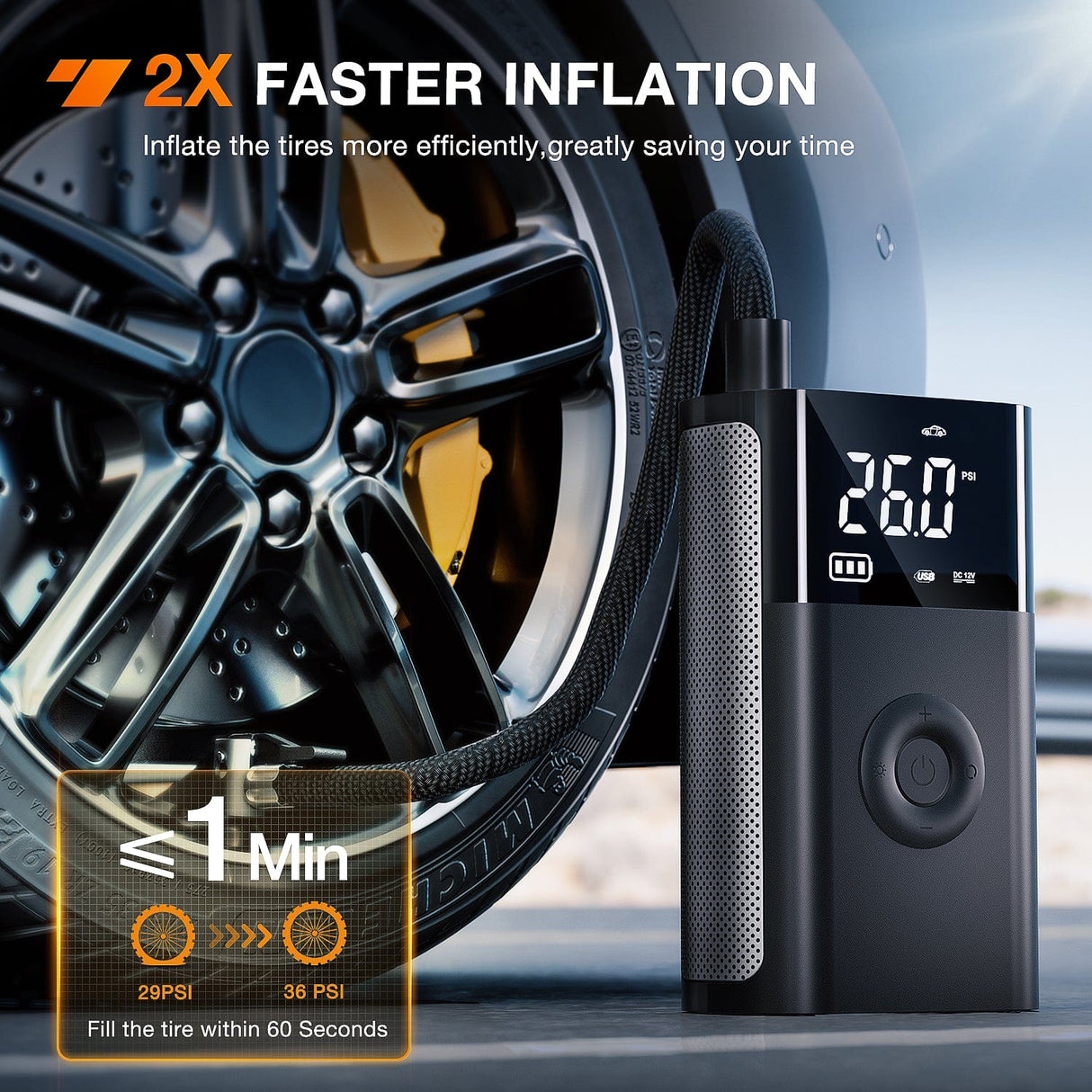 inflator Tire Inflator Portable Air Compressor Battery Rechargeable 12VDC 150PSI Cordless Auto Shutoff w/Digital Pressure Gauge 2X Faster Inflation Air Pump