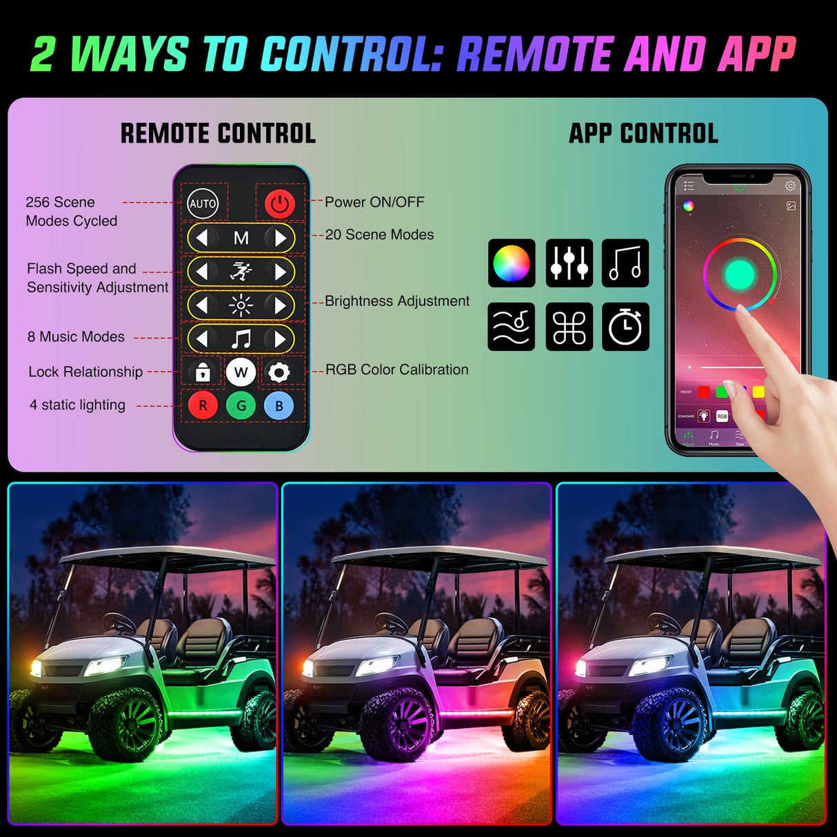 Led light Strip 2Pcs Golf Cart Underglow Light Kit for EZGO Yamaha Club Car