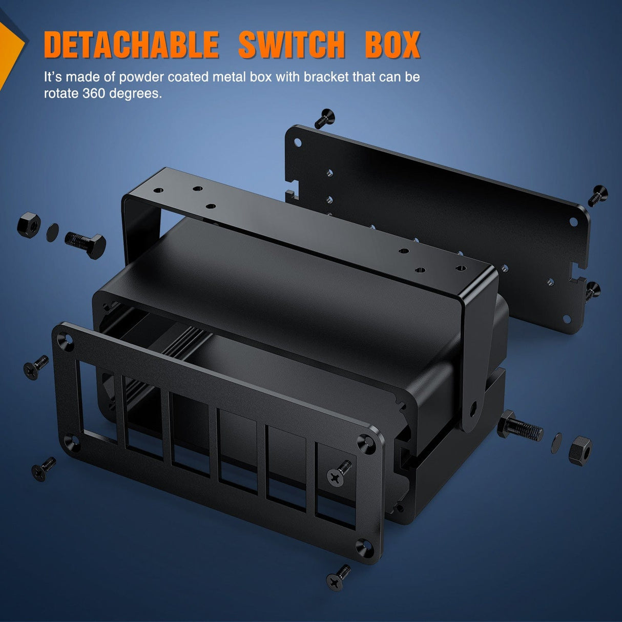 Rocker Switch 6 Gang Rocker Switch Box 6 Holes Panel Detachable Installation Housing Waterproof Aluminum Rotatable Mount Bracket 12V 24V DIY Toggle Switches Voltmeter USB Socket for Boats Cars RVs Trucks