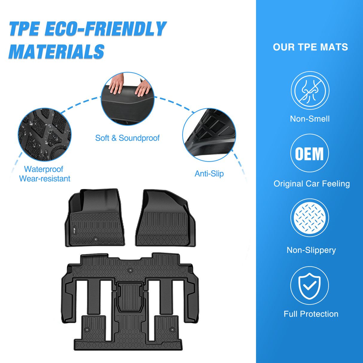 Floor Mats for Chevy Traverse 2009-2017/2008-2017 Buick Enclave / 2007-2010 Saturn Outlook / 2007-2016 GMC Acadia All Weather Custom Fit Heavy Duty Floor Liners