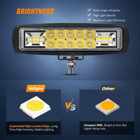 LED Light Bar LED Pods 2PCS 6 Inch 60W Flood Spot Beam Combo Light Bar Driving Fog Off Road Lighting 12V 24V for Trucks UTV ATV Marine Boat Golf Cart Trailer