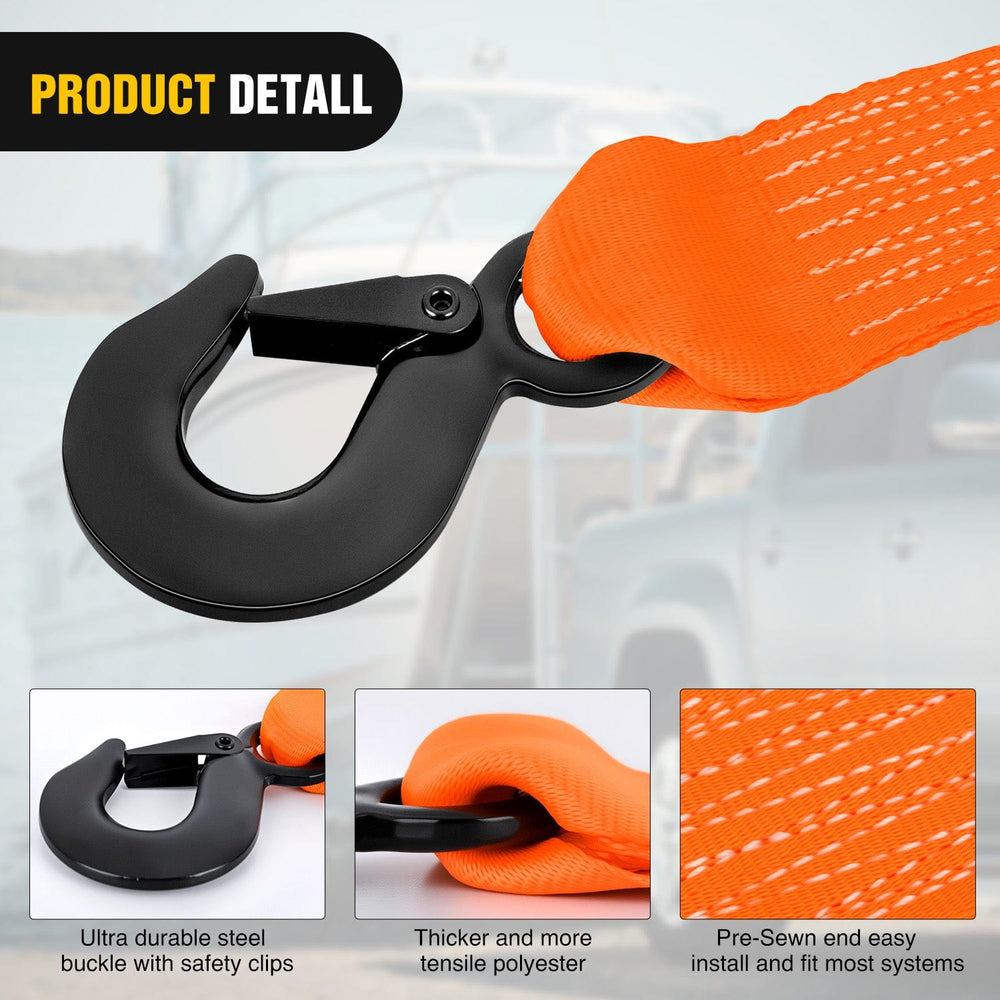Tie Down Straps Boat Trailer Winch Strap 2 x 20Inch With Steel Hook 500 LBS Break Strength Winch Strap For Pontoon, Jet Ski, Fishing Boat