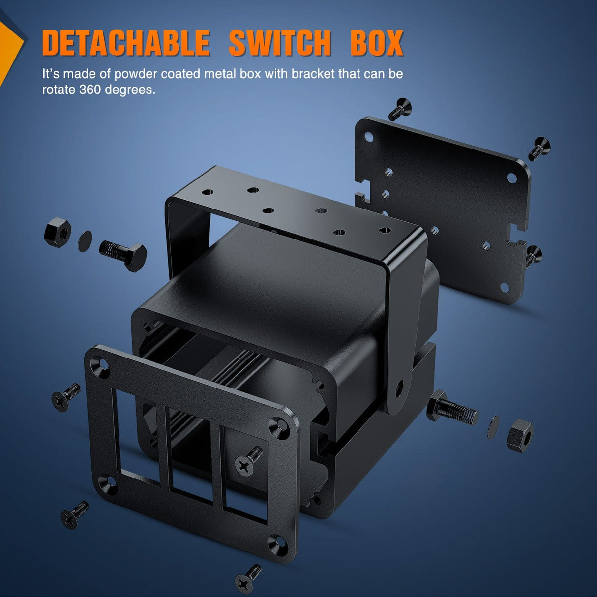 Rocker Switch 3 Gang Rocker Switch Box 3 Holes Panel Detachable Installation Housing Waterproof Aluminum Rotatable Mount Bracket 12V 24V DIY Toggle Switches Voltmeter USB Socket for Boats Cars RVs Trucks