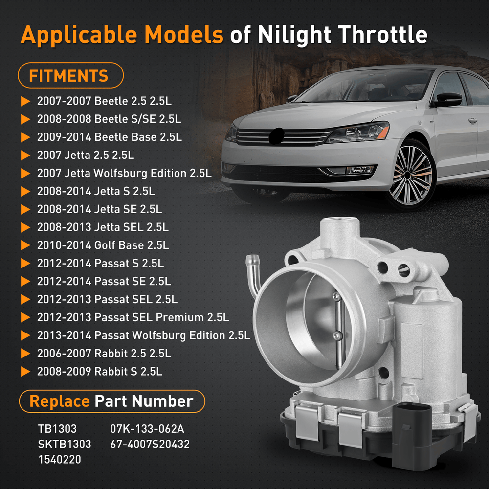 Electronic Throttle Body Electronic Throttle Body fits for Volkswagen Vehicles - Volkswagen Beetle Jetta 2007 2008 2009-2014, Golf 2010-2014, Passat 2012 2013 2014, Rabbit 2006 2007 2008 2009, # 07K-133-062A SKTB1303