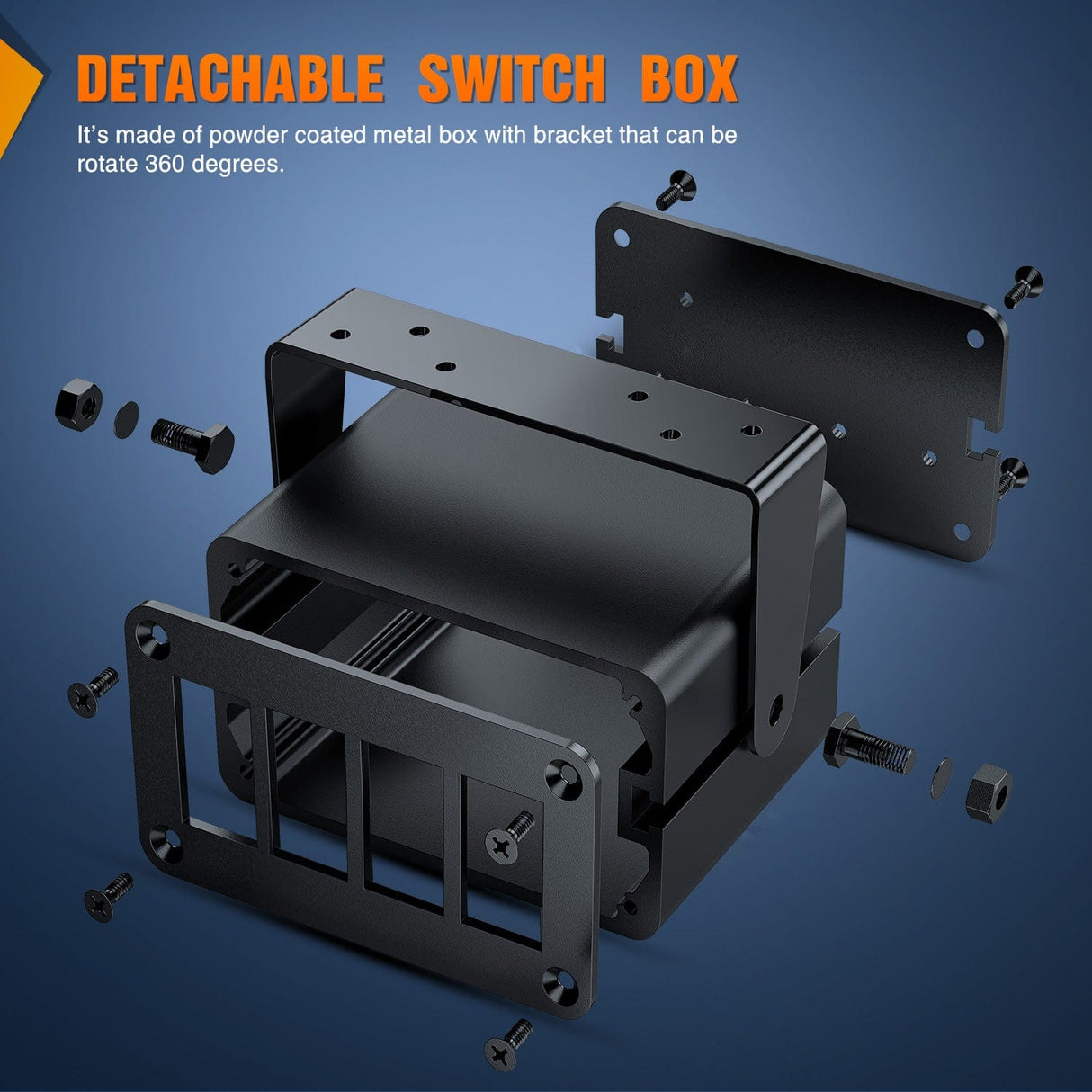 Rocker Switch 4 Gang Rocker Switch Box 4 Holes Panel Detachable Installation Housing Waterproof Aluminum Rotatable Mount Bracket 12V 24V DIY Toggle Switches Voltmeter USB Socket for Boats Cars RVs Trucks