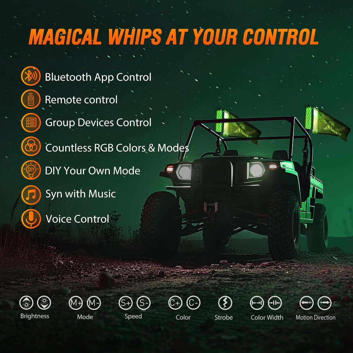 LED Whip Light 2Pcs 1FT Spiral Antenna Bluetooth Remote App Control Led Fat Whip Light