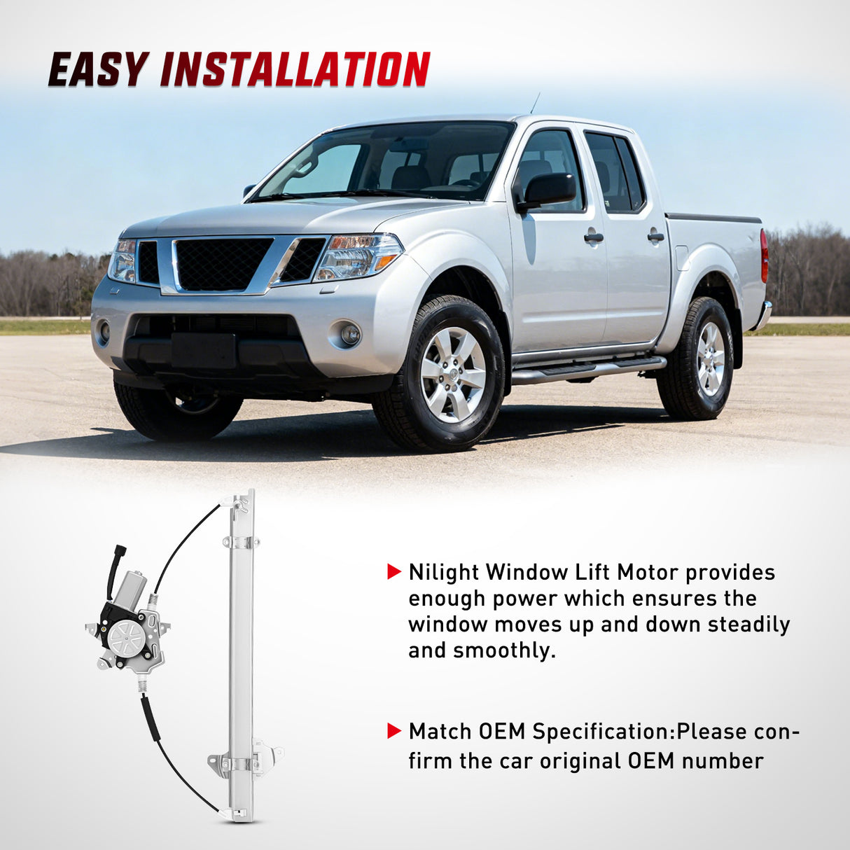 Front Passenger Window Regulator with Motor, Compatible with Nissan Frontier 2005 2006 2007 2008 2009 2010 2011 2012 2013 2014 2015, Power Window Lift Motor Assembly, 741-349