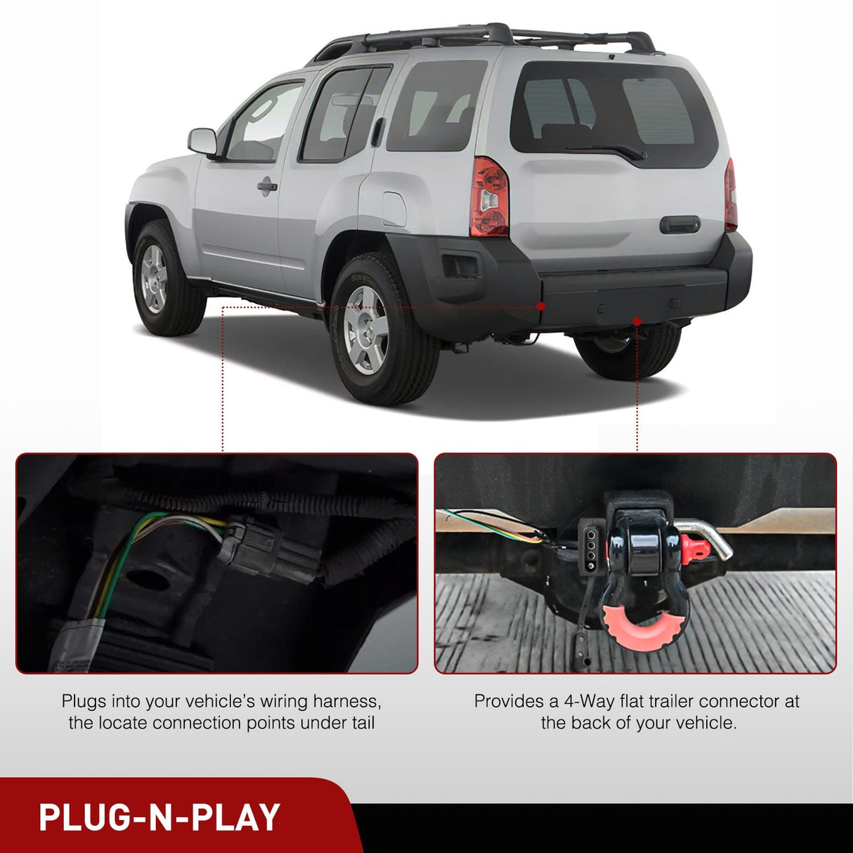 Wiring Harness Kit 4 Pin Trailer Wiring Harness 55441 Custom for 2005 2006 2007 2008 2009 2010 2011 2012 2013 2014 2015 2016 2017 2018 2019 2020 2021 2022 2023 2024 Nissan Frontier Xterra Pathfinder Suzuki Equator