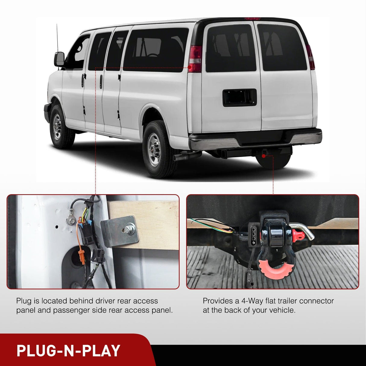 Wiring Harness Kit 4 Pin Trailer Wiring Harness 55540 Vehicle Side Custom for 2003 2024 Chevy Express GMC Savana