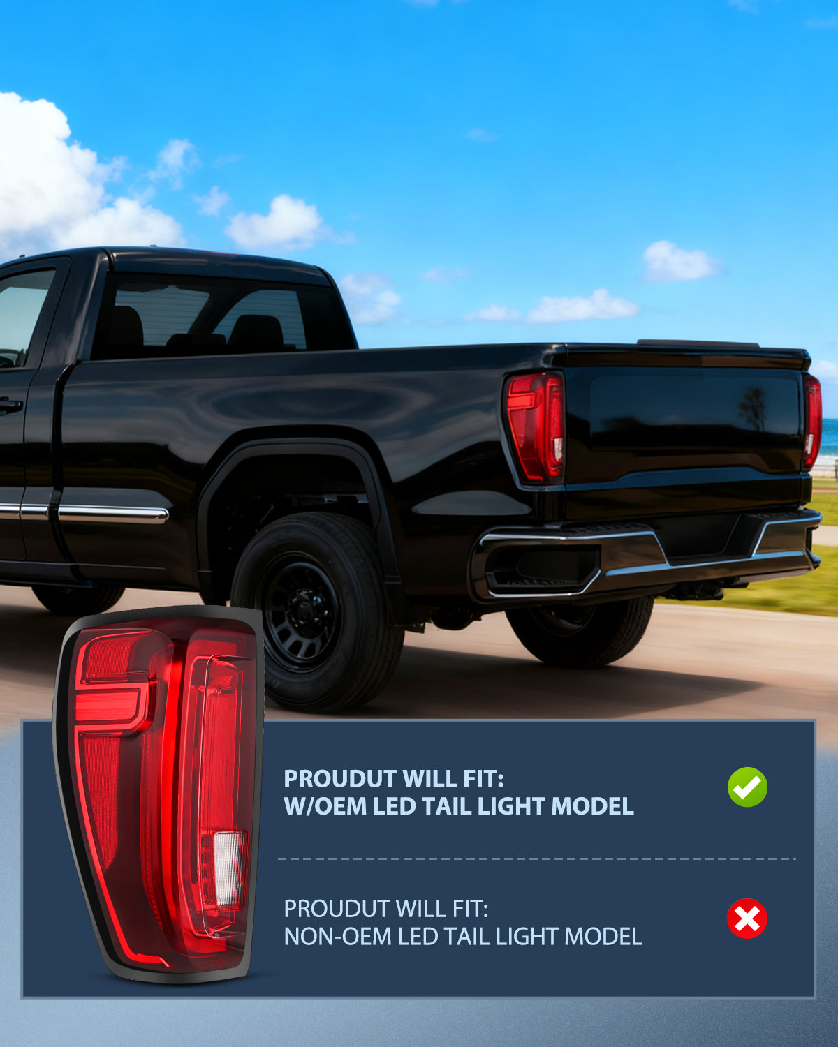 Taillight Assembly Compatible with GMC 2019 2020 2021 2022 2023 2024 Sierra 1500 LED Type Tail Lights 2020-2024 Sierra 2500HD 3500HD Rear Lamp Replacement Driver and Passenger Side