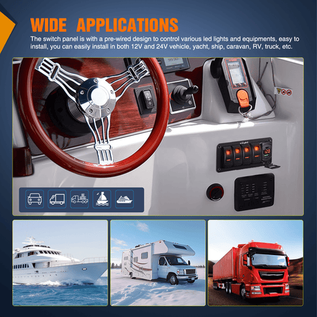 Rocker Switch 4 Gang Switch Panel With QC3.0 & PD Charger And Voltmerter with Orange Backlit