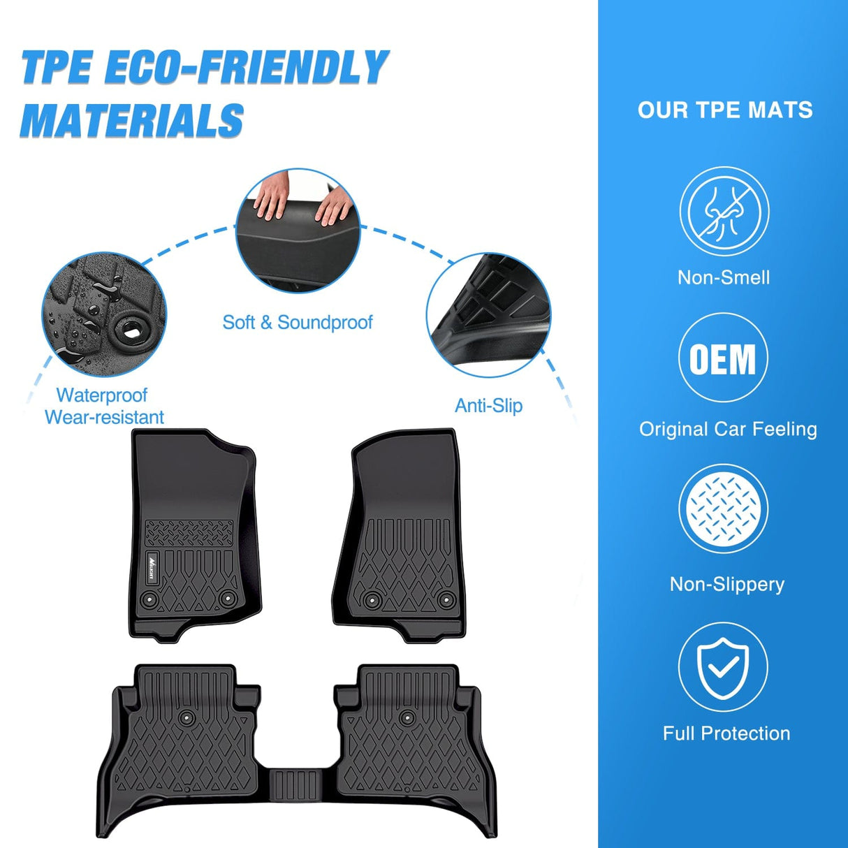 Floor Mat 2021 2022 2023 2024 2025 Jeep Wrangler 4XE Hybrid 4 Doors TPE Floor Mats
