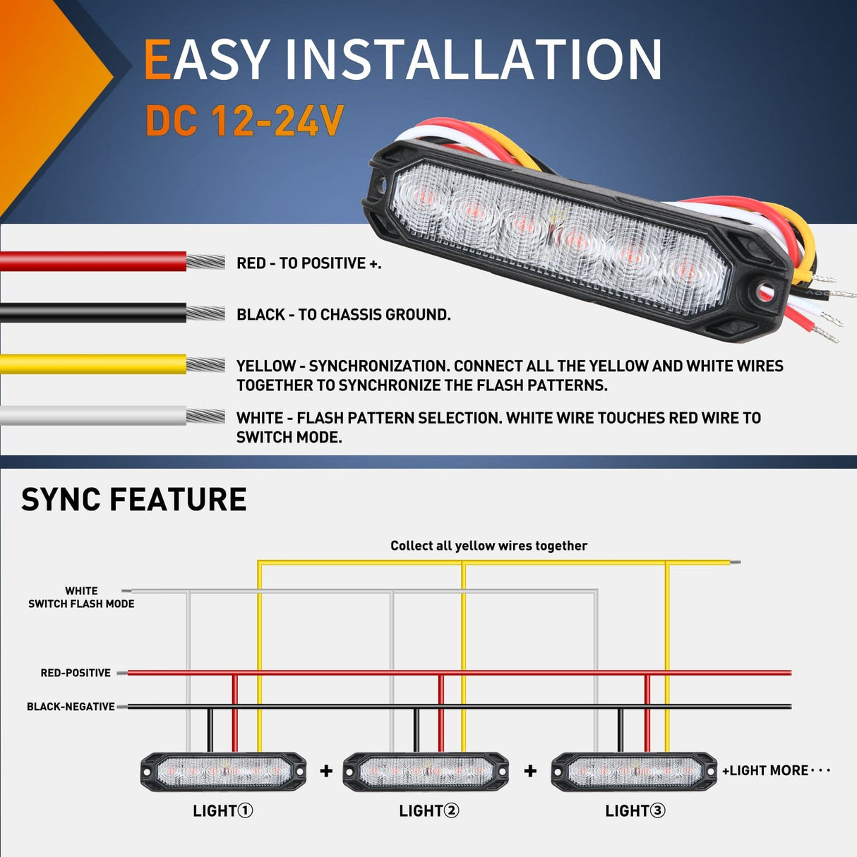 led strobe light 4PCS 6 LED Red Emergency Warning Strobe Lights