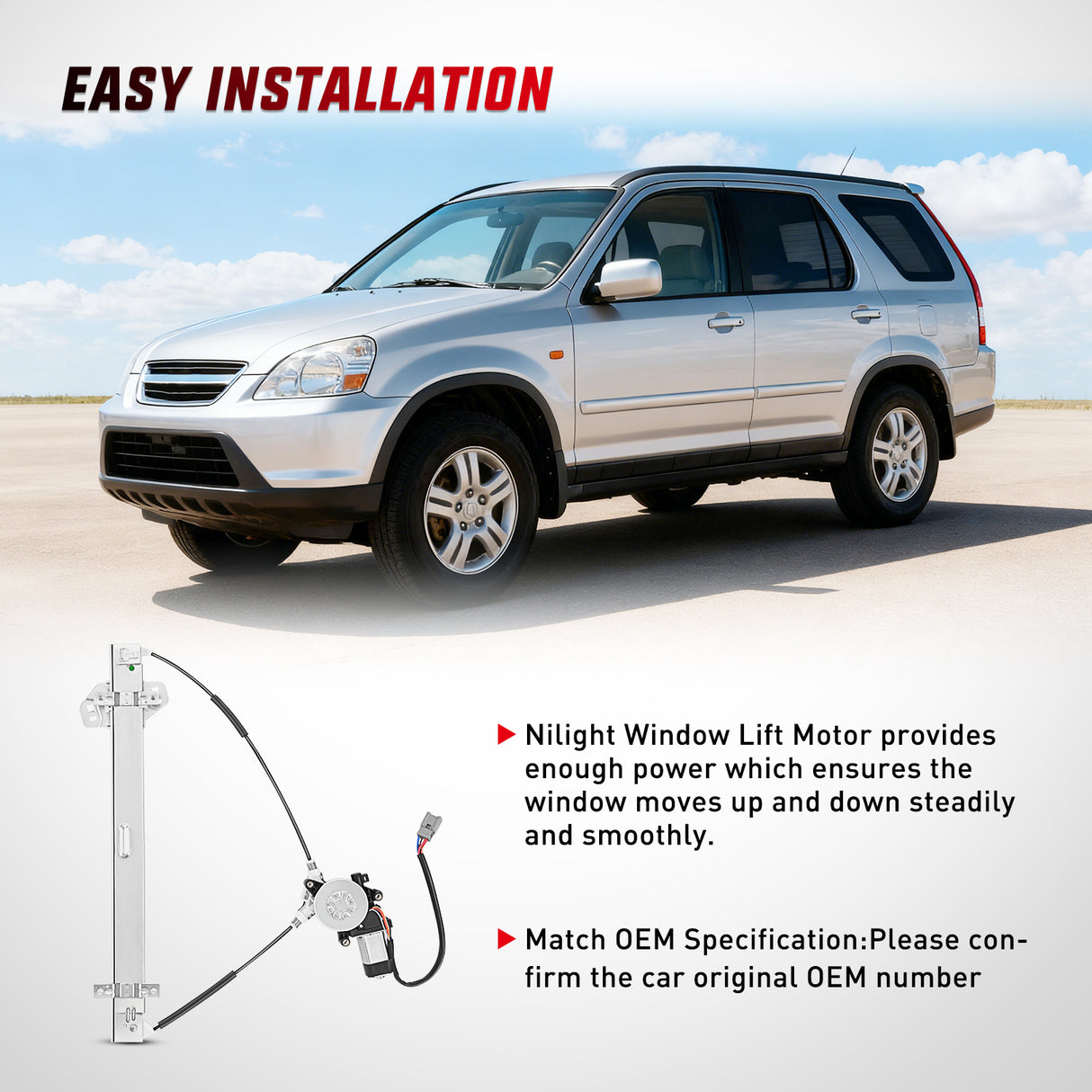 Window Regulator Power Window Regulator with Motor Assembly Replacement for Honda CR-V 2002 2003 2004 2005 2006, Front Passenger Side, 741-303