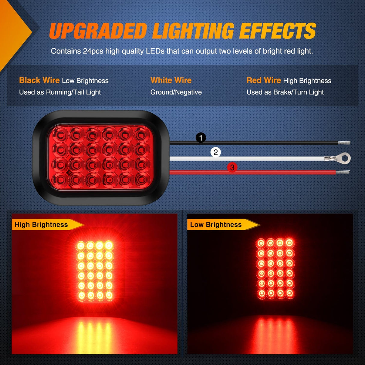 Tail Brake Turn Reverse Lights 6 Pcs 5 X 3 Inch 24 Led Red & White Rectangular Trailer Tail Light