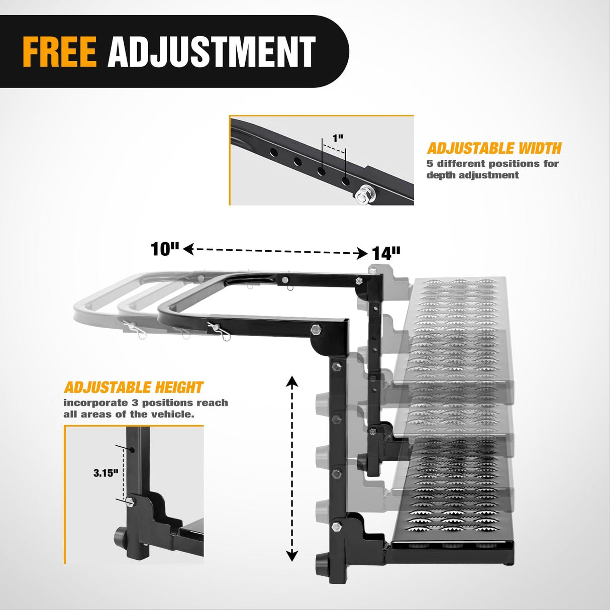 Running Board Folding Heavy Duty Tire Step To Fit tires from 10Inch to 14Inch Tire Width