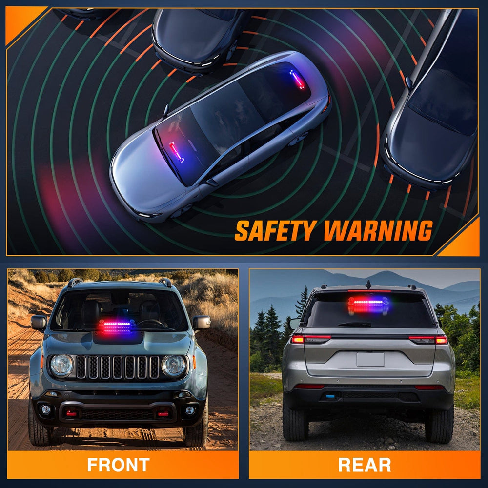Led strobe light 12LED Traffic Advisor Strobe Light Bar Red Blue Emergency Warning Hazard Safety Dash Front/Rear Windshield Flashing Lights for Cars Trucks Police Firefighter Plow Construction Vehicles