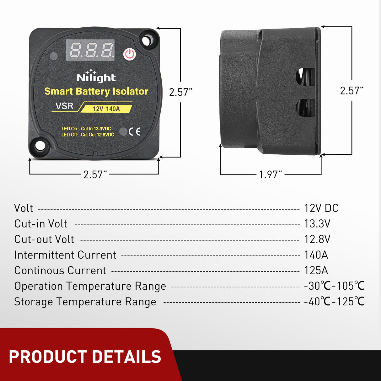 Nilight 12V 140 AMP Dual Battery Isolator Auto Manual Voltage Sensitive Relay with Digital Voltmeter Smart VSR Automatic Charger Disconnect w/Voltmeter for Truck RV UTV Boat Can Am