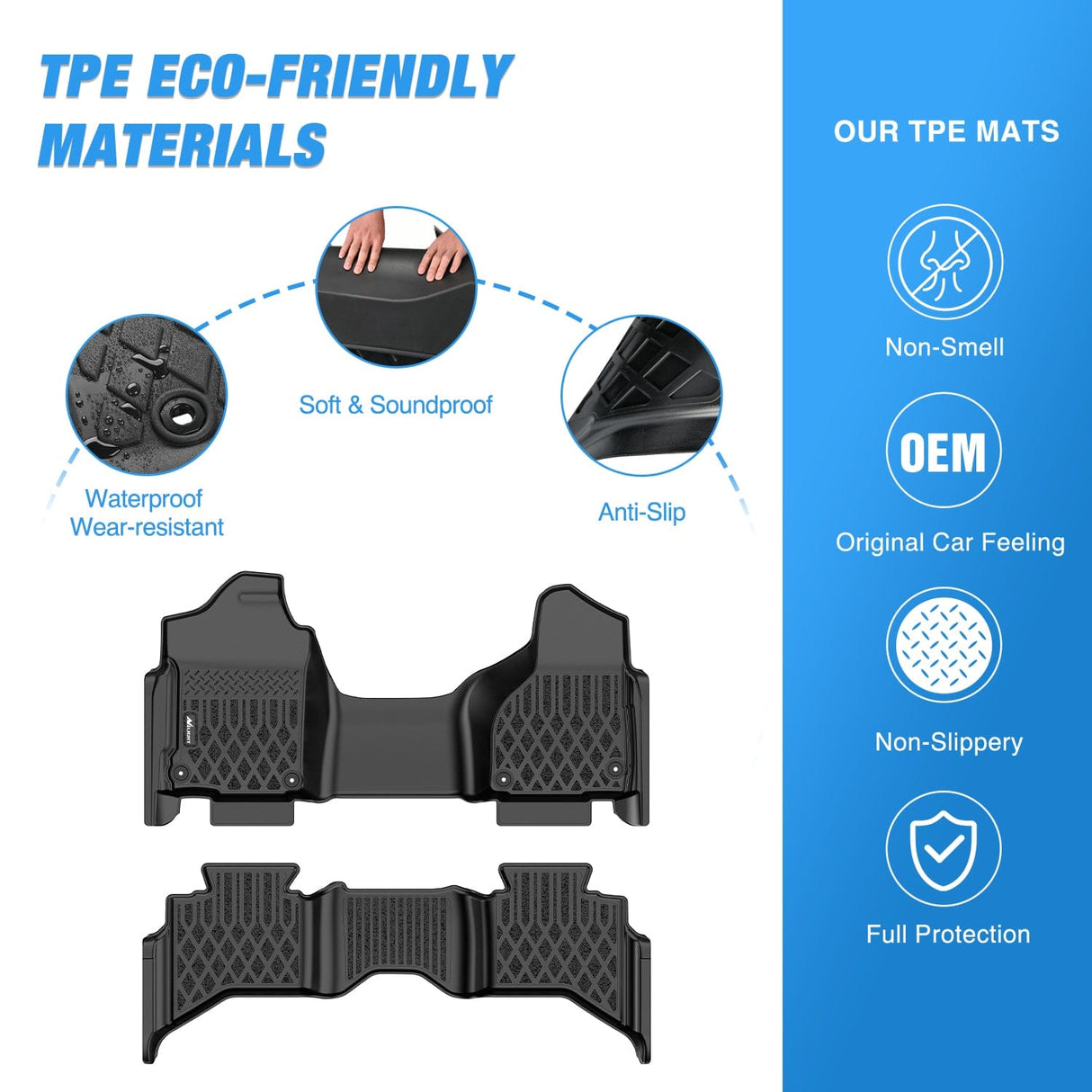Floor Mat TPE Floor Mats for Dodge Ram 1500 Quad Cab 2013-2018, Dodge Ram 1500 Classic Quad Cab 2019 2020 2021 2022 2023 2024 (NOT for New Body) All Weather Custom Fit Heavy Duty Floor Liners