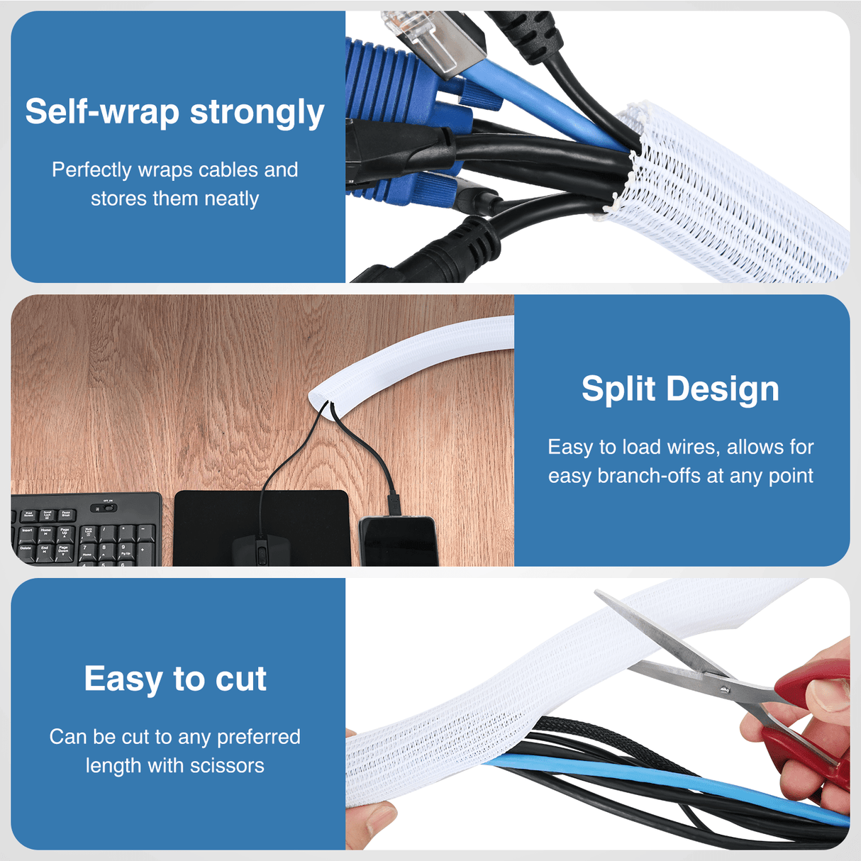 Wiring Harness Kit 25ft-1inch White Cable Management Sleeves