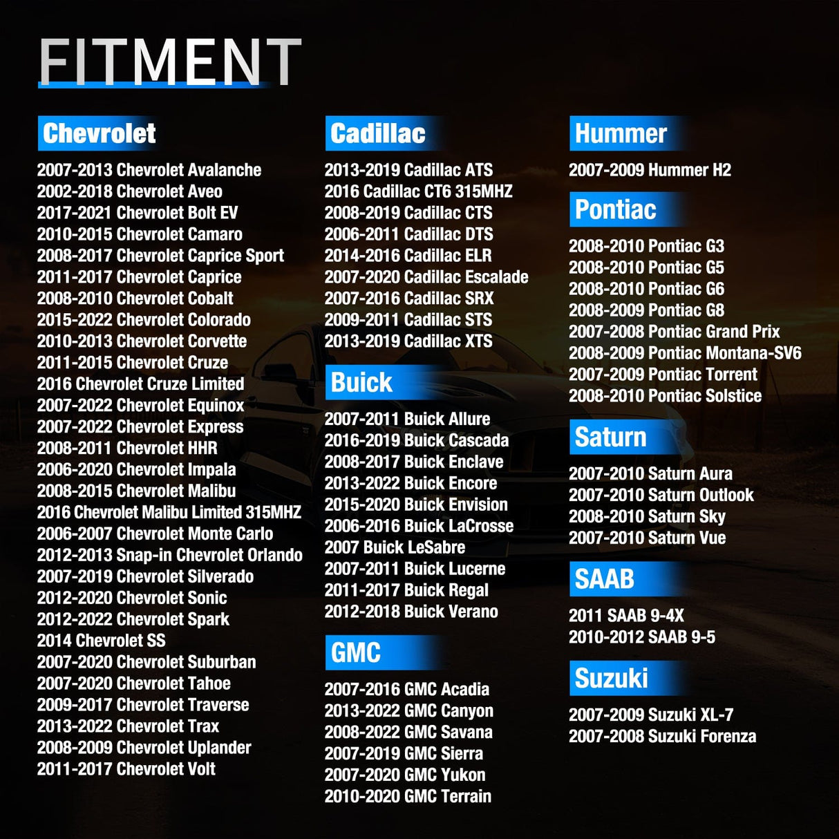 inflator 2007 2008 2009 2010 2011 2012 2013 Chevrolet GMC Buick Cadillac; 2007 2008 2009 2010 Hummer Pontiac Saturn SAAB Suzuki 315Mhz Tire Pressure Monitoring Sensor