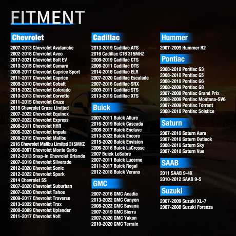 inflator 2007 2008 2009 2010 2011 2012 2013 Chevrolet GMC Buick Cadillac; 2007 2008 2009 2010 Hummer Pontiac Saturn SAAB Suzuki 315Mhz Tire Pressure Monitoring Sensor