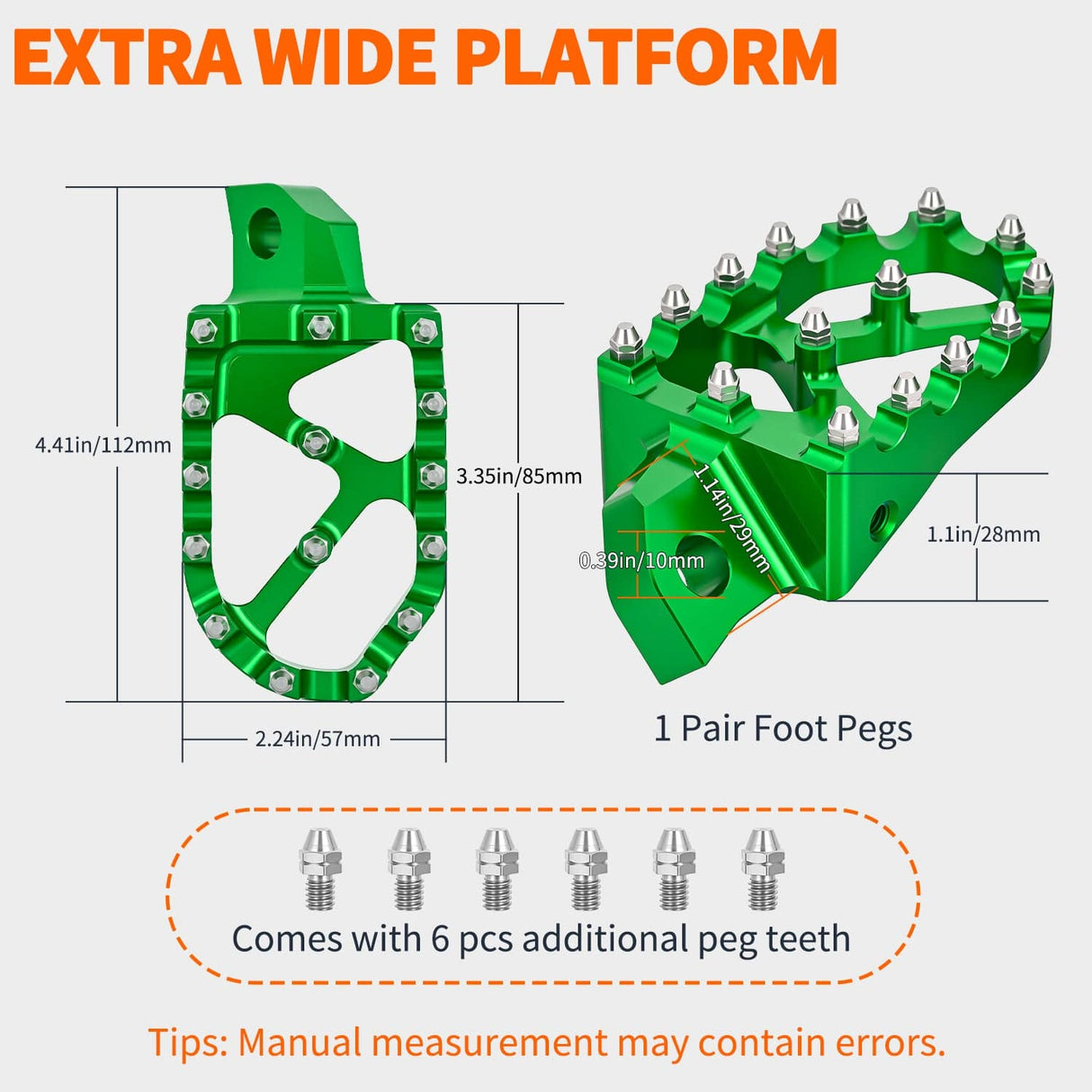 Motorcycle Foot Pegs Motorcycle Foot Pegs Dirt Bike Footpegs Fit for Kawasaki KDX200 1995-2005 KDX200R 1997-2001 KDX220R 2002-2005 KDX250 1991-1994 KX125 KX250 KX500 Heavy Duty CNC Foot Rests Pegs Pedal, Green