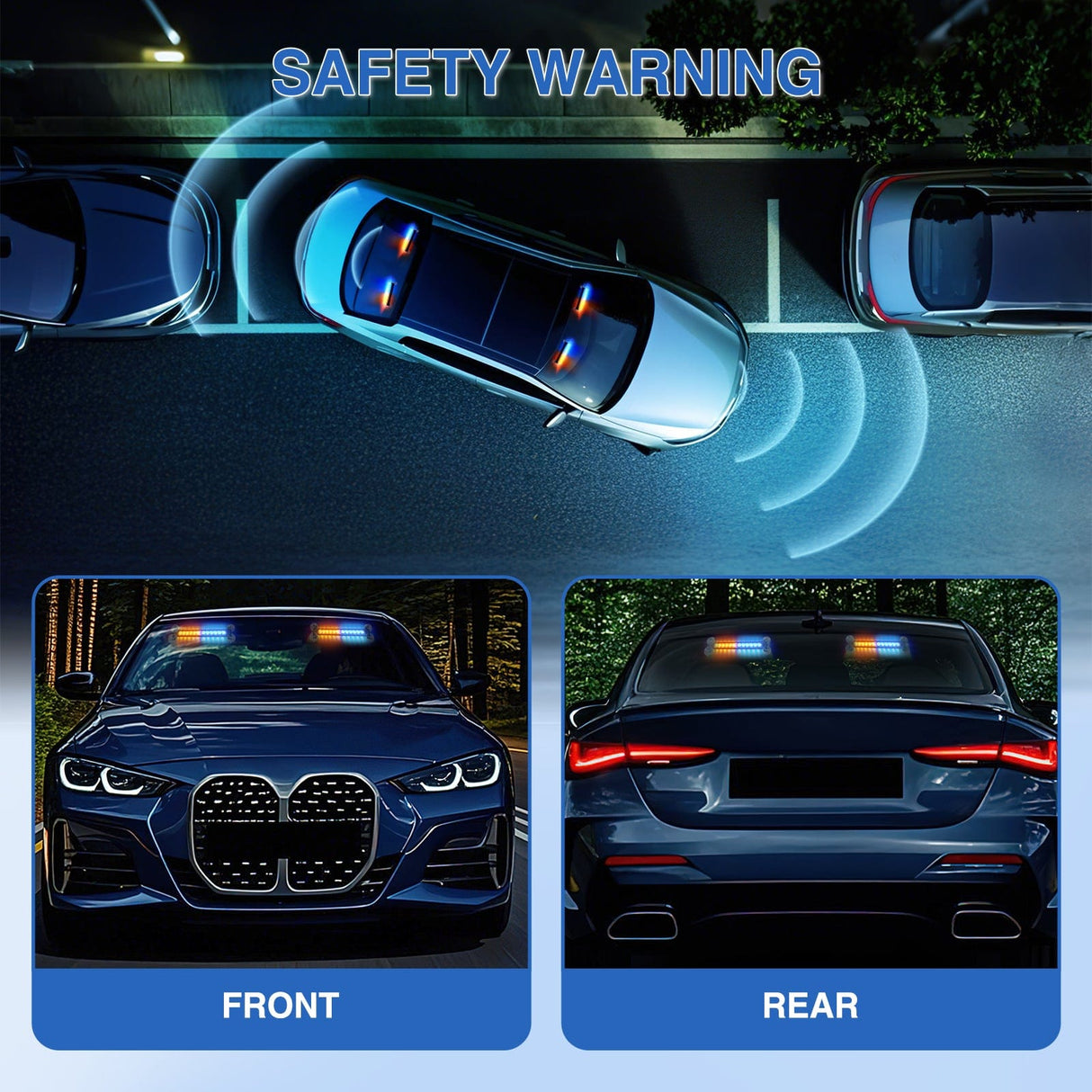 Led Strobe Light 24LED Emergency Strobe Traffic Advisor Light Bar 2 in 1 Amber Blue Dash Warning Safety Flashing Lights Front/Rear Windshield Construction Lights for Trucks Cars Plow Police Vehicles