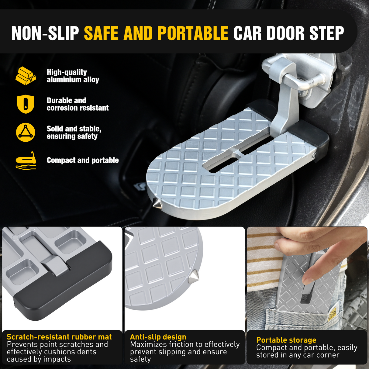 Nilight Car Door Step for Roof Access Universal Car Step Hook for Roof SUV Trucks Folding Aluminum Alloy Vehicle Door Latch Step Pedal With Glass Breaker Safety Hammer, Max Load 400lbs, 2 Pack Gray