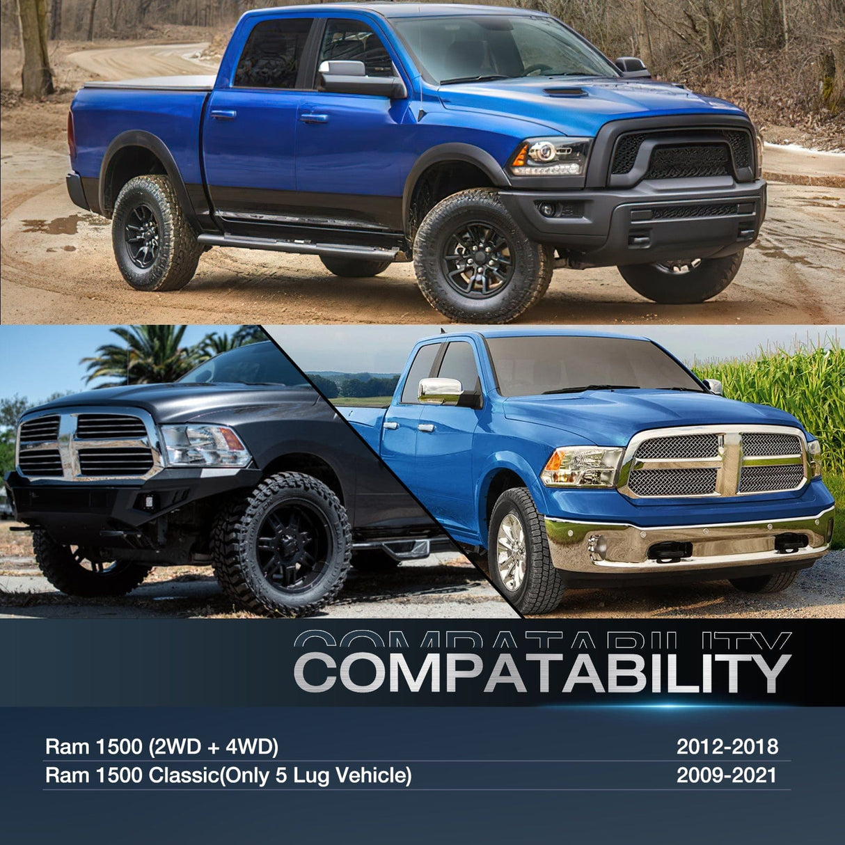 Wheel Spacers 1.5inch (38mm) Wheel Spacers 4Pcs For 2012 2013 2014 2015 2016 2017 2018 Dodge Ram 1500 | 5x139.7 | 77.8 Hub Bore | 14x1.5 Studs