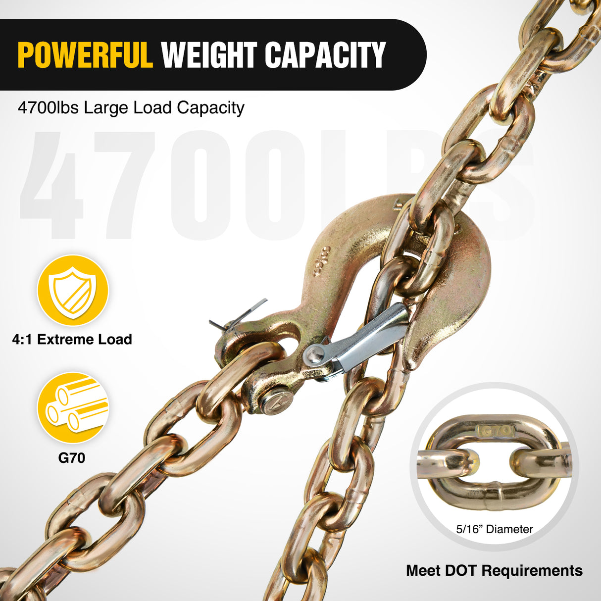 Nilight 5/16Inch X 35Inch Trailer Safety Chain 2pcs Grade 70 Towing Chain with Clevis Snap Hooks 18800lbs Break Strength for Trailer, RV,and Boat Towing