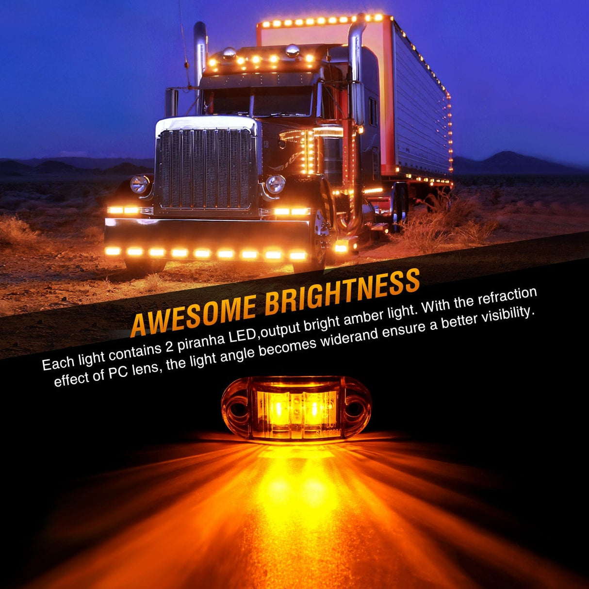 Side Marker Clearance Lights 2.5Inch Oval Red Amber 2 Diode LED Side Marker Light 20PCS