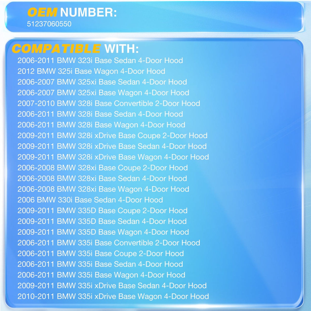 Lift Supports 2 PCS Lift Support Struts Replacement for 2006 2007 2008 2009 2010 2011 2012 2013 BMW 3 Series 323i 325xi 328i 328xi etc Front Hood Gas Springs Shock Rods