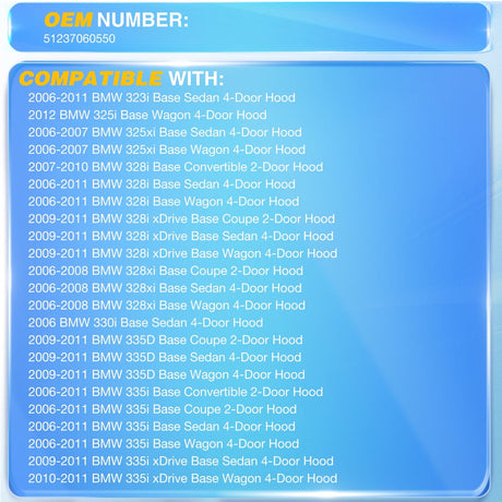 Lift Supports 2 PCS Lift Support Struts Replacement for 2006 2007 2008 2009 2010 2011 2012 2013 BMW 3 Series 323i 325xi 328i 328xi etc Front Hood Gas Springs Shock Rods