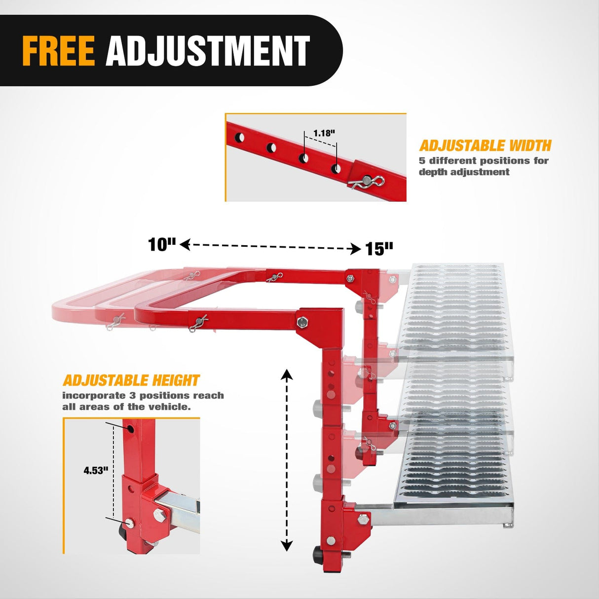 Running Board Folding Heavy Duty Red Tire Step To Fit tires from 10Inch to 15Inch Tire Width
