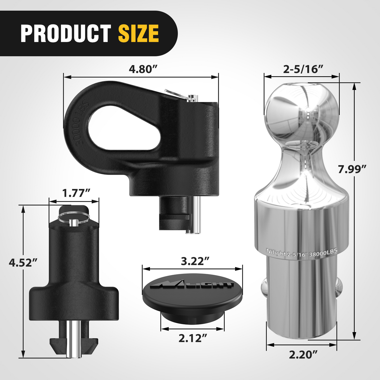 Nilight Puck System Gooseneck Hitch Kit (60692) for 2016-2025 Chevy Silverado & GMC Sierra & Nissan Titan XD, 2013-2025 Ford F250 F350 F450, 2-5/16Inch Ball and Chain Anchor w/Storage Box