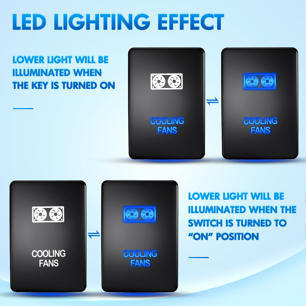 Cooling Fans Push Button Switch 12V ON Off Switches with Connector Wire Kit 1.28Inch x 0.87Inch Replacement for Toyota Sequoia Highlander Tacoma Tundra 4Runner RAVR Yaris