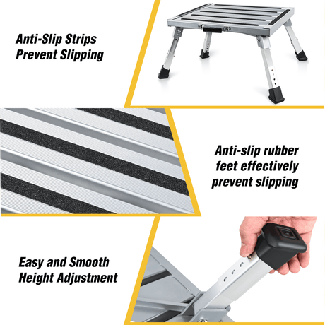 RV Parts RV Step Stool Aluminum Folding Platform Steps 19x14.5 RV Steps 4 Levels Adjustable Step Stool with Anti-Slip Surface Rubber Feet Handle