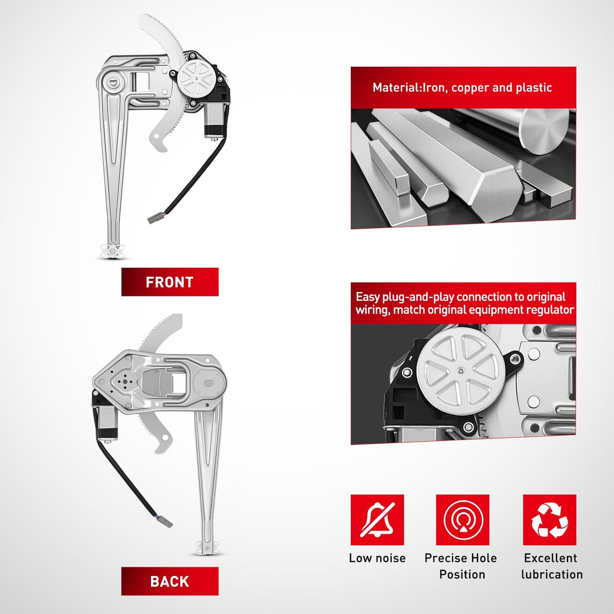 Window Regulator Power Window Regulator with Motor Assembly Replacement for Ford Ranger 2011-1993, Front Passenger Side, 741-832