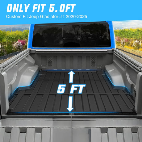 Truck Bed Mat 5 FT Rubber Short Trunk Bed for 2020 2021 2022 2023 2024 2025 Jeep Gladiator JT, TPE Heavy-Duty Pick-up Bed Liner for Gladiator 2020 2021 2022 2023 2024 2025 Accessories, Anti-Slip Texture, All Weather Protection