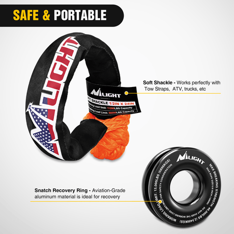 Shackle Recovery Ring 1/2inch x 24inch Synthetic Soft Shackle Recovery Ring Kit