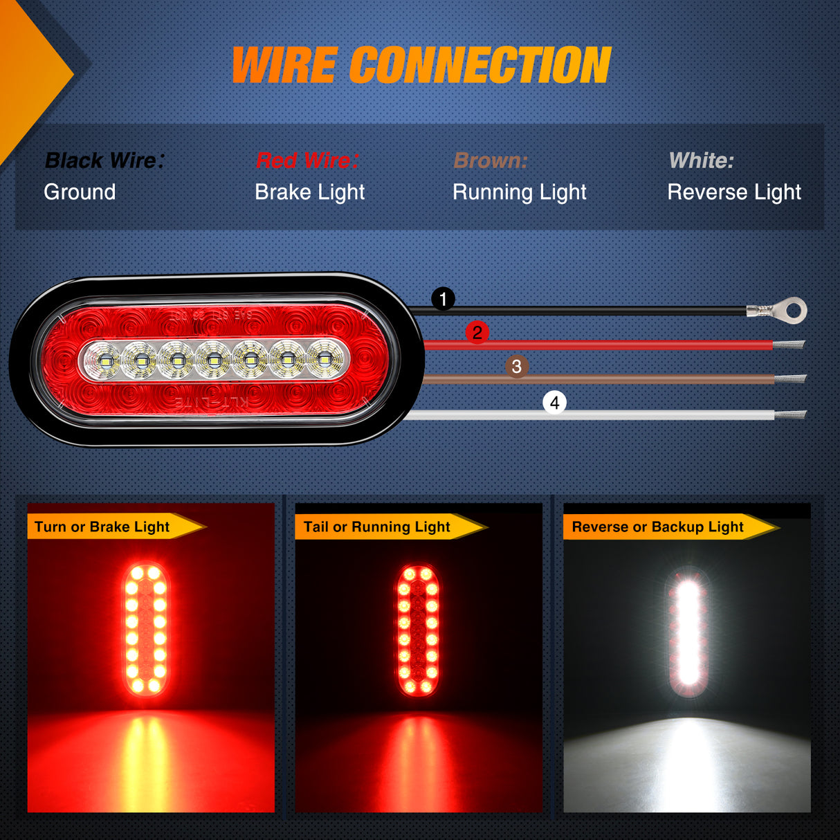 Nilight 2PCS 6Inch Oval LED Trailer Tail Lights Red White 23LEDs w/Flush Surface Mount Grommets IP67 Waterproof Stop Brake Running Reverse Backup Light for Trucks RV